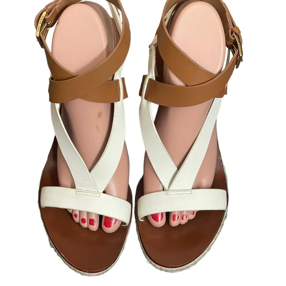Tory Burch Marbella Tan White Ankle Strap‎ Sandals size 9/12 M